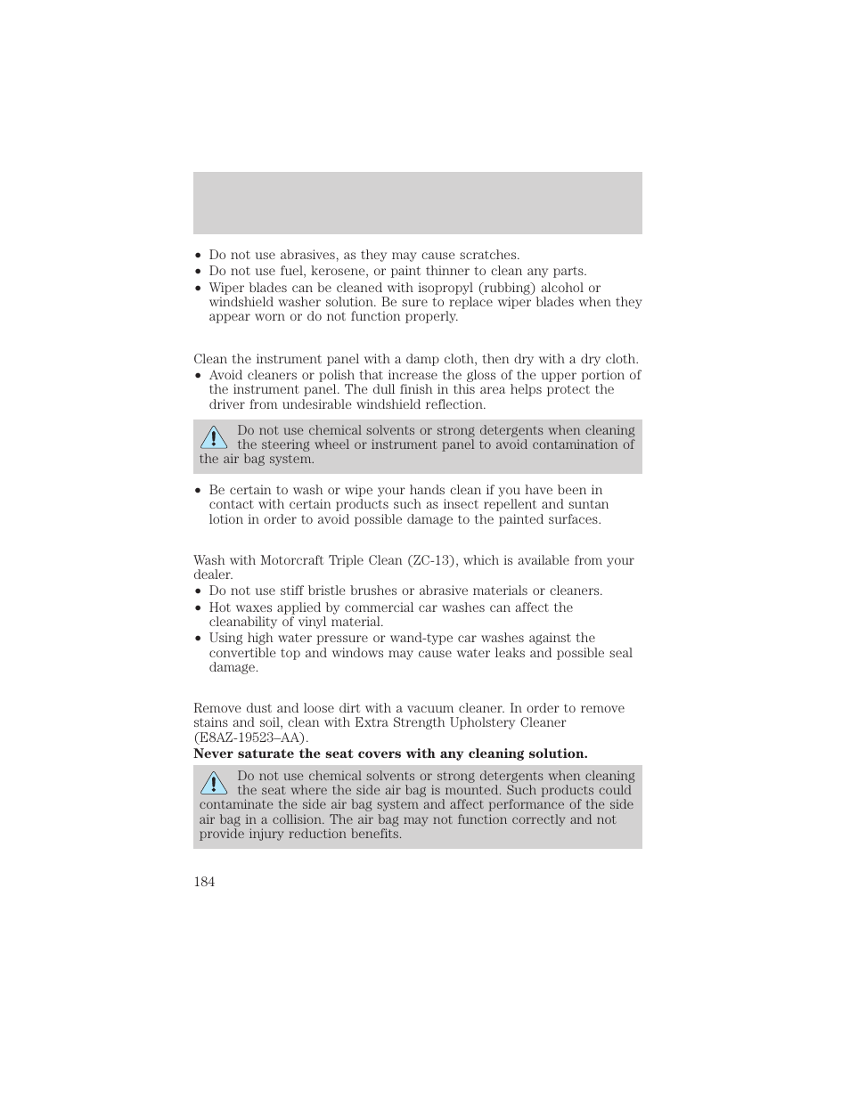 Cleaning | FORD 2002 Thunderbird v.2 User Manual | Page 184 / 232