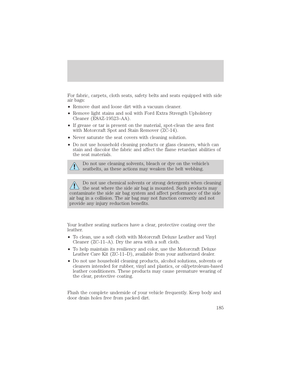 Cleaning | FORD 2002 Thunderbird v.2 User Manual | Page 185 / 232