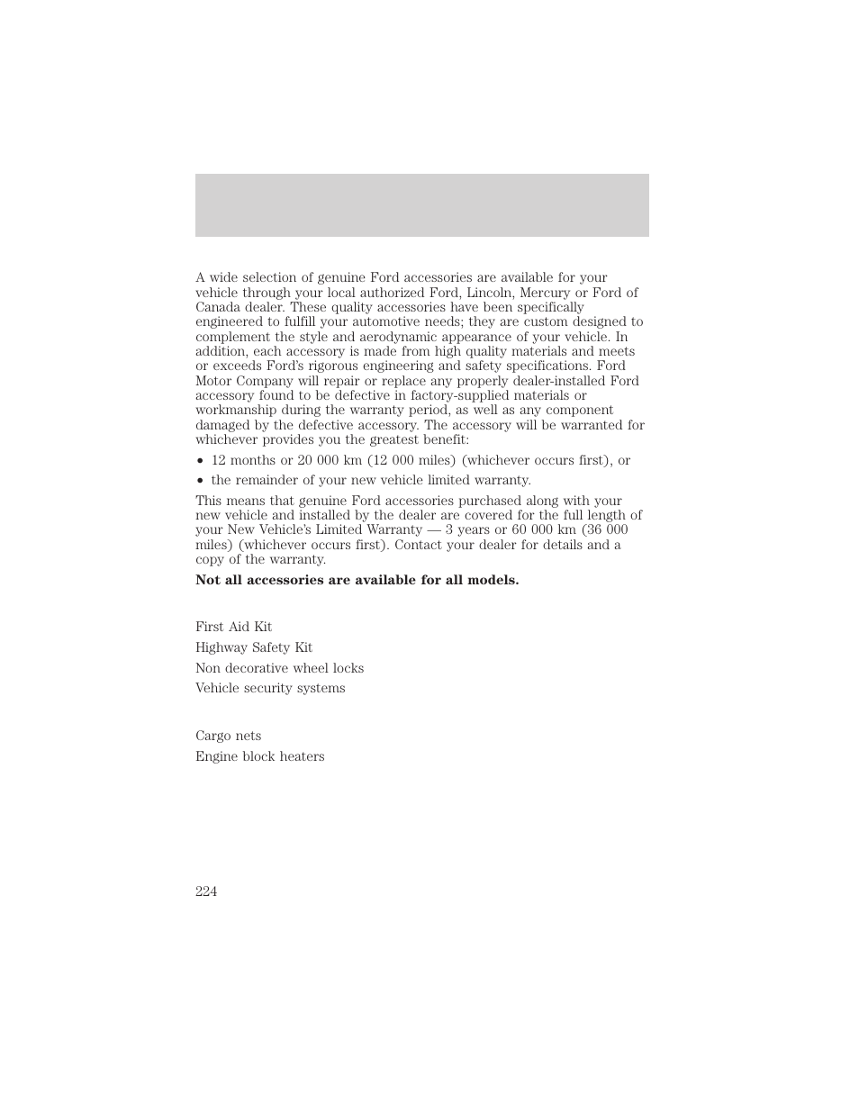 Accessories | FORD 2002 Thunderbird v.2 User Manual | Page 224 / 232