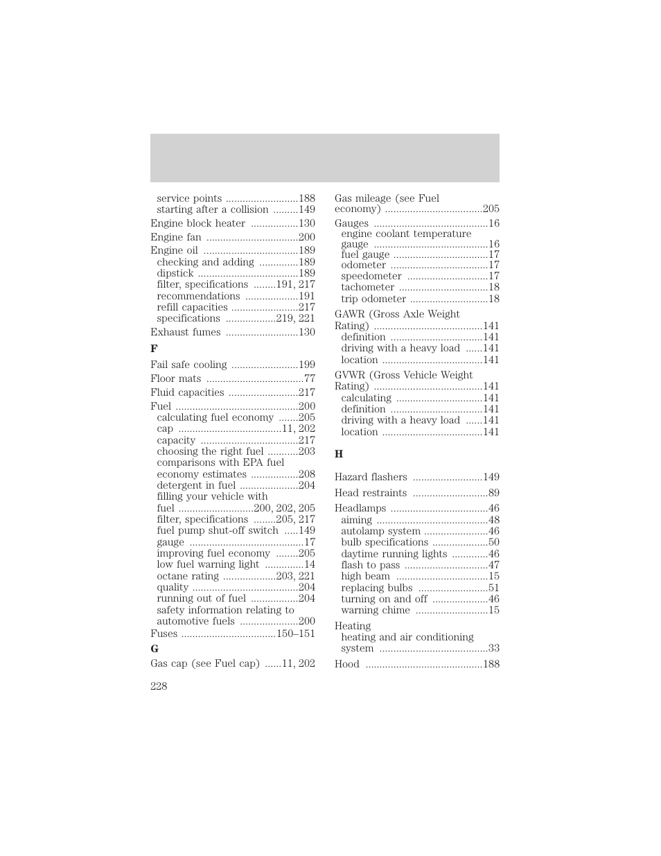 Index | FORD 2002 Thunderbird v.2 User Manual | Page 228 / 232