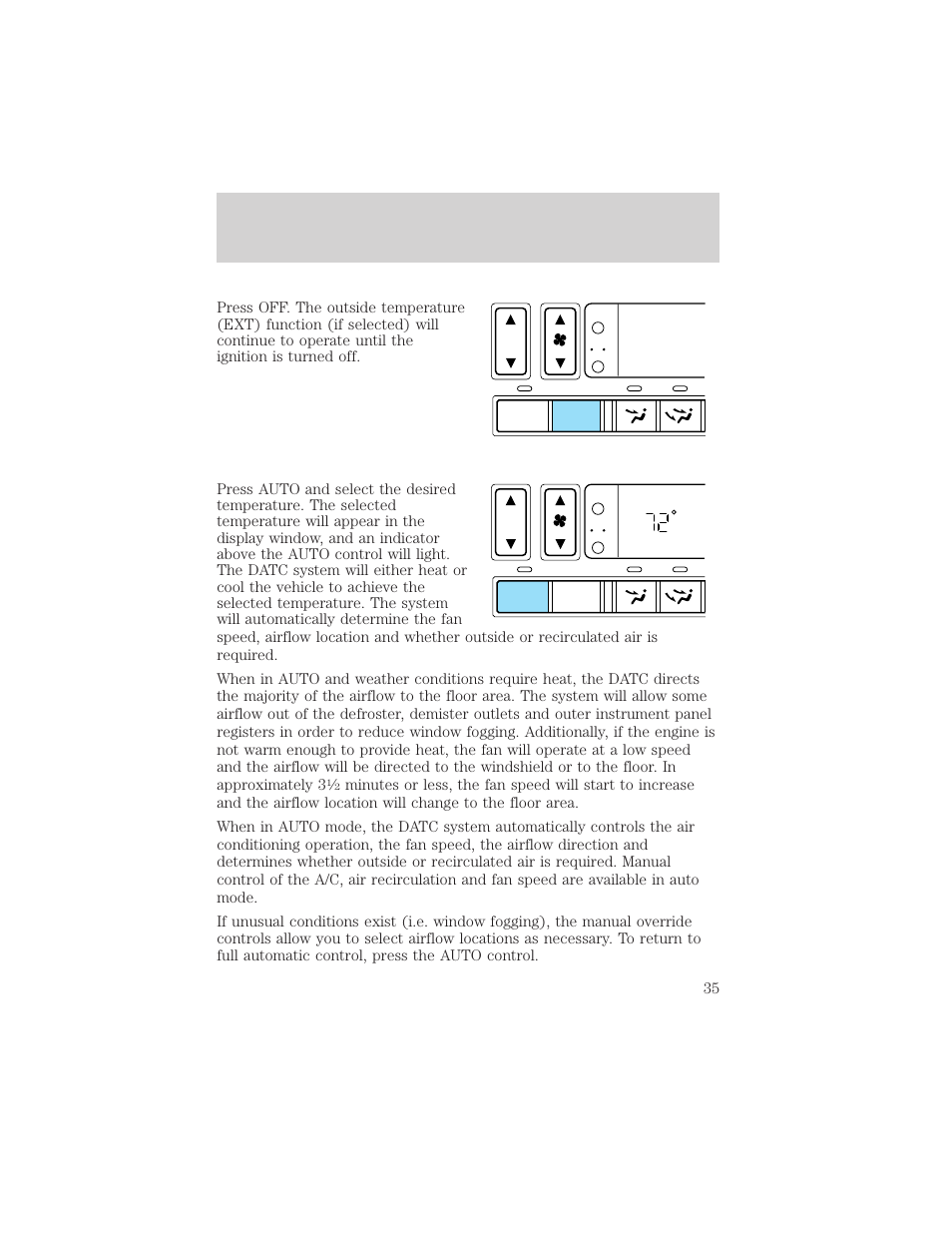 Climate controls | FORD 2002 Thunderbird v.2 User Manual | Page 35 / 232