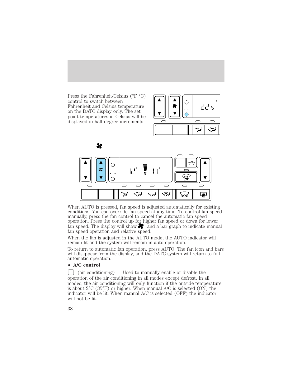 Climate controls | FORD 2002 Thunderbird v.2 User Manual | Page 38 / 232