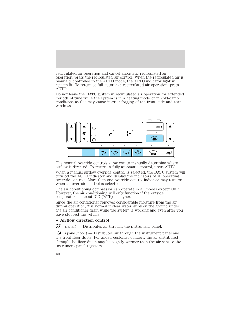 Climate controls | FORD 2002 Thunderbird v.2 User Manual | Page 40 / 232