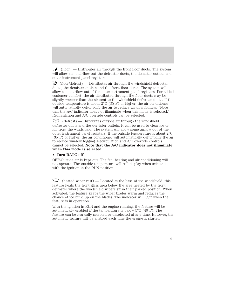 Climate controls | FORD 2002 Thunderbird v.2 User Manual | Page 41 / 232