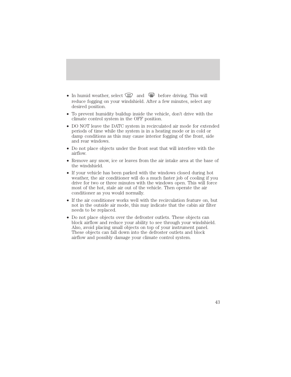 Climate controls | FORD 2002 Thunderbird v.2 User Manual | Page 43 / 232