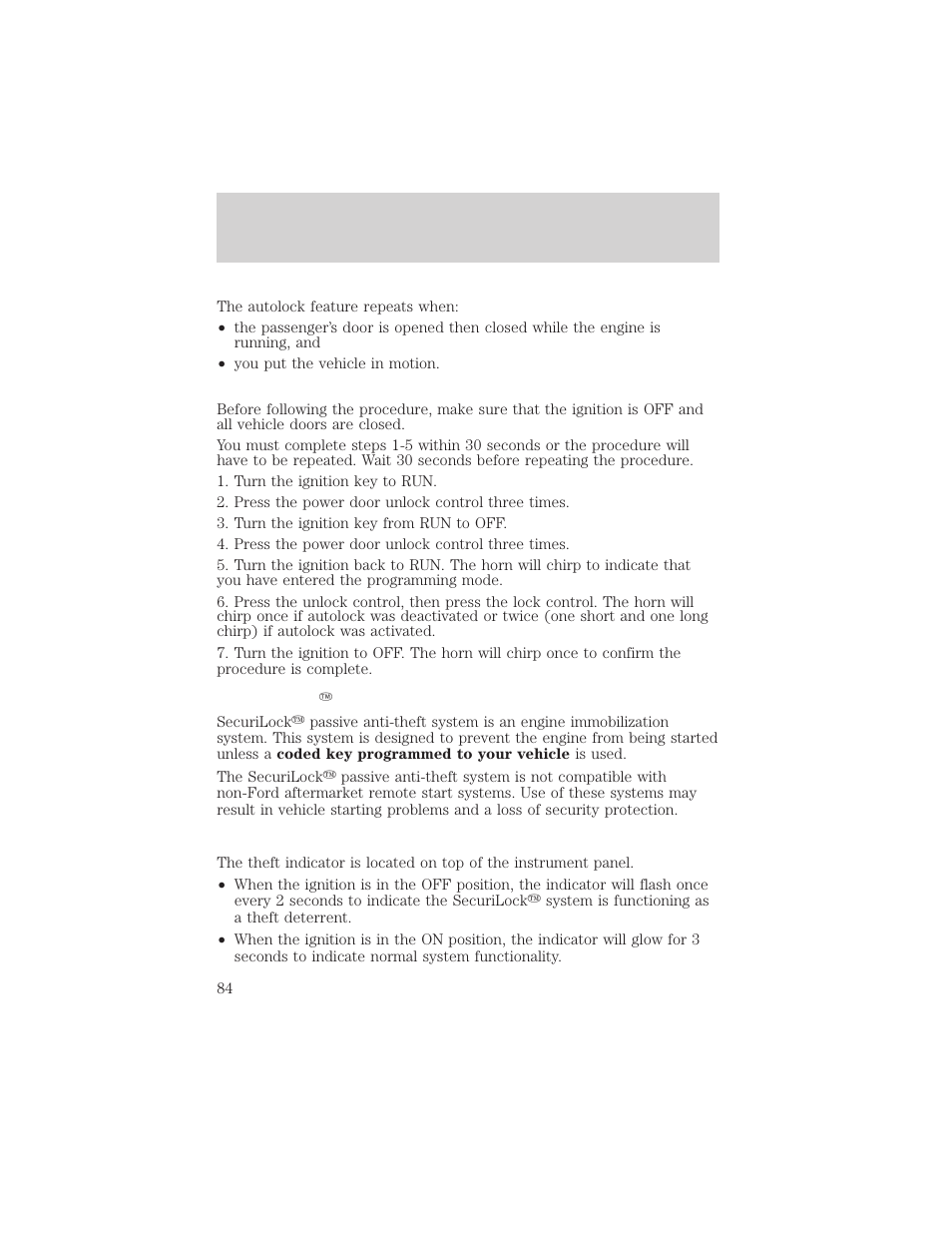 Locks and security | FORD 2002 Thunderbird v.2 User Manual | Page 84 / 232