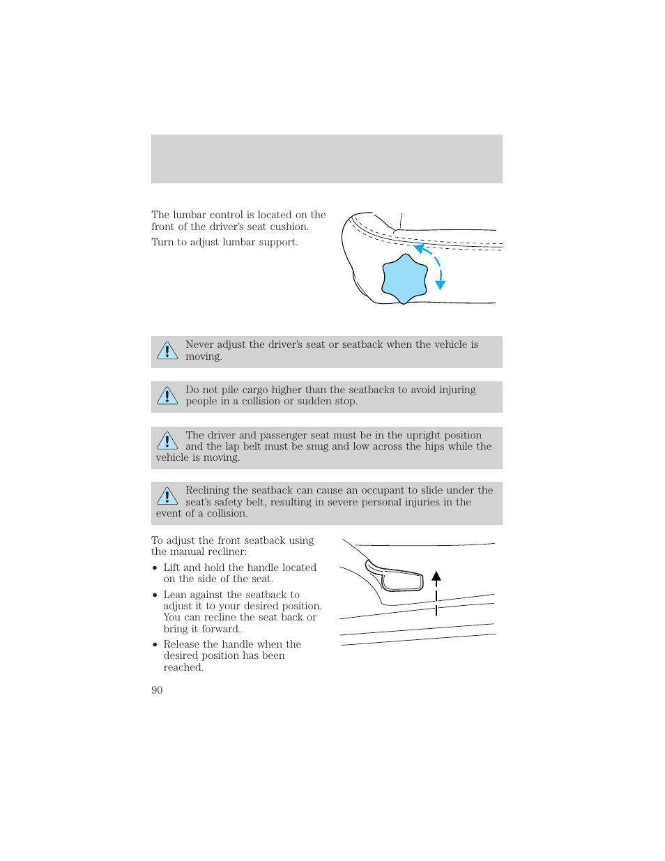 Seating and safety restraints | FORD 2002 Thunderbird v.2 User Manual | Page 90 / 232