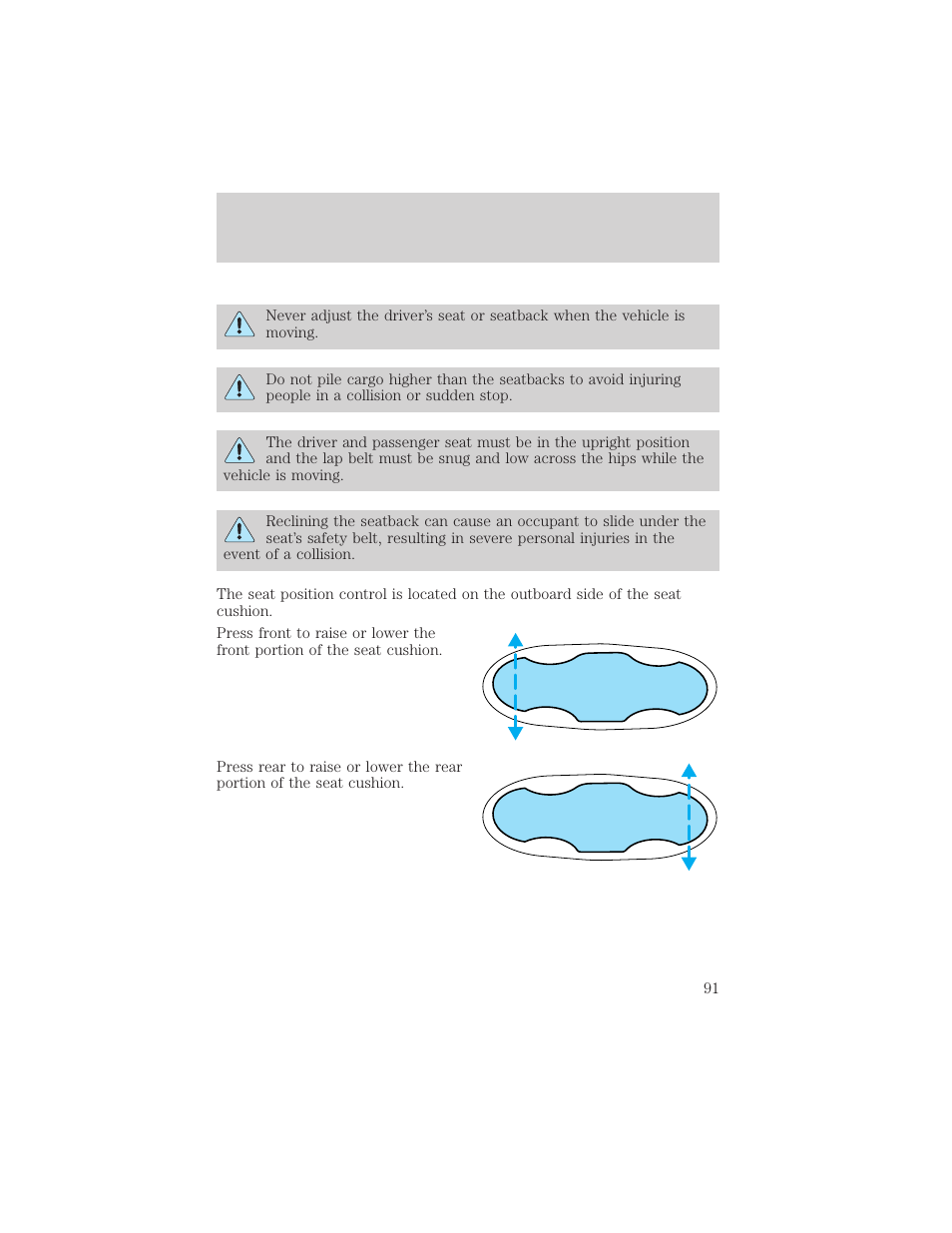 Seating and safety restraints | FORD 2002 Thunderbird v.2 User Manual | Page 91 / 232