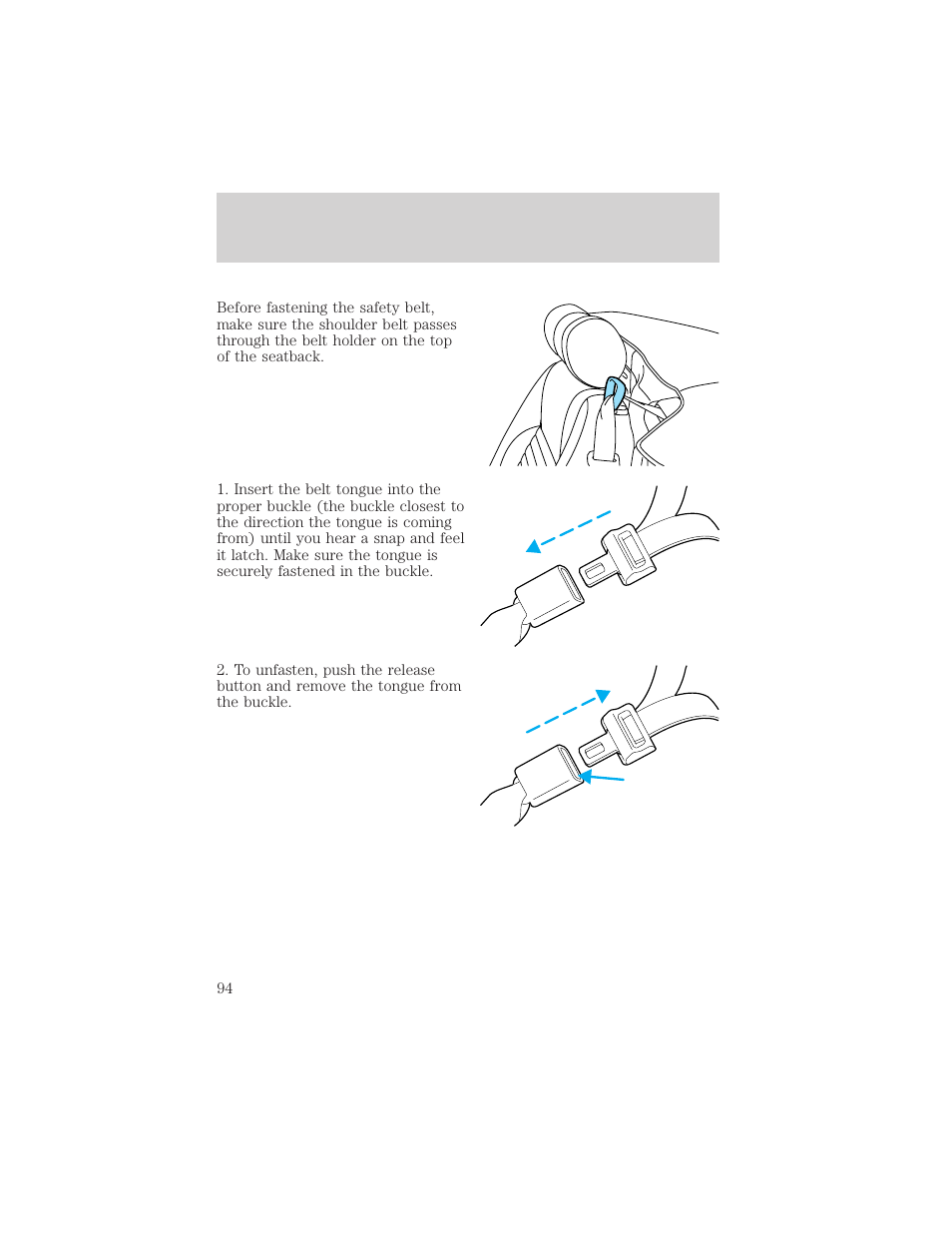Seating and safety restraints | FORD 2002 Thunderbird v.2 User Manual | Page 94 / 232