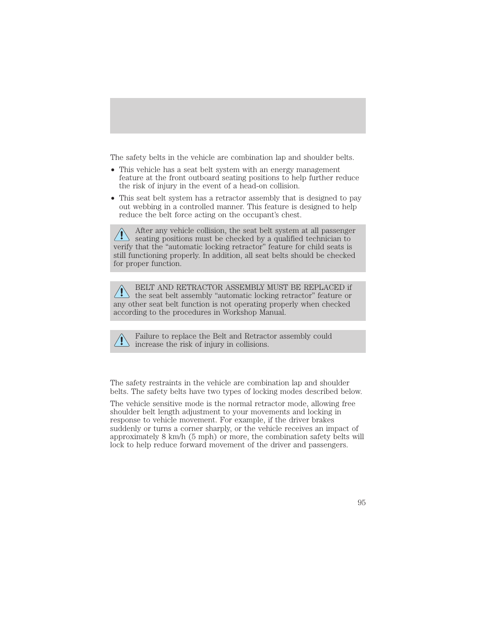 Seating and safety restraints | FORD 2002 Thunderbird v.2 User Manual | Page 95 / 232