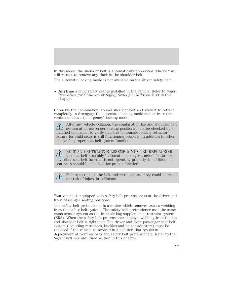 Seating and safety restraints | FORD 2002 Thunderbird v.2 User Manual | Page 97 / 232