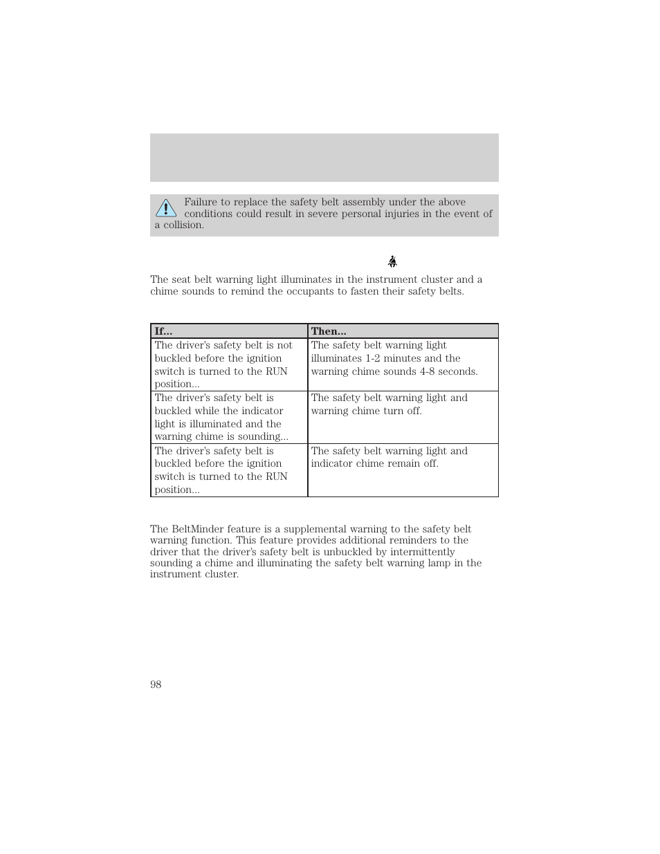 Seating and safety restraints | FORD 2002 Thunderbird v.2 User Manual | Page 98 / 232