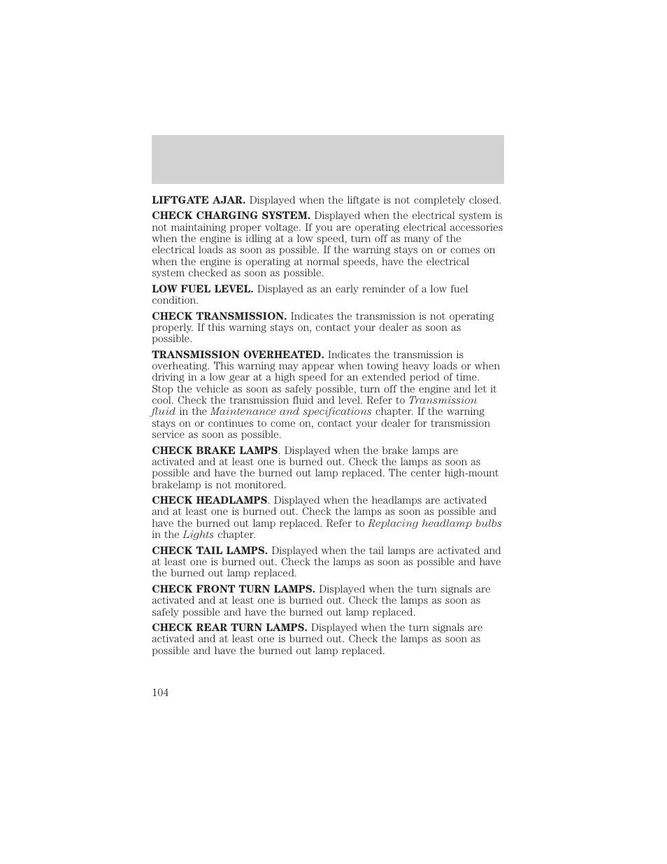 Driver controls | FORD 2002 Windstar v.1 User Manual | Page 104 / 296