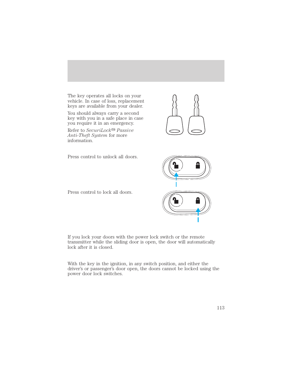 Locks and security | FORD 2002 Windstar v.1 User Manual | Page 113 / 296