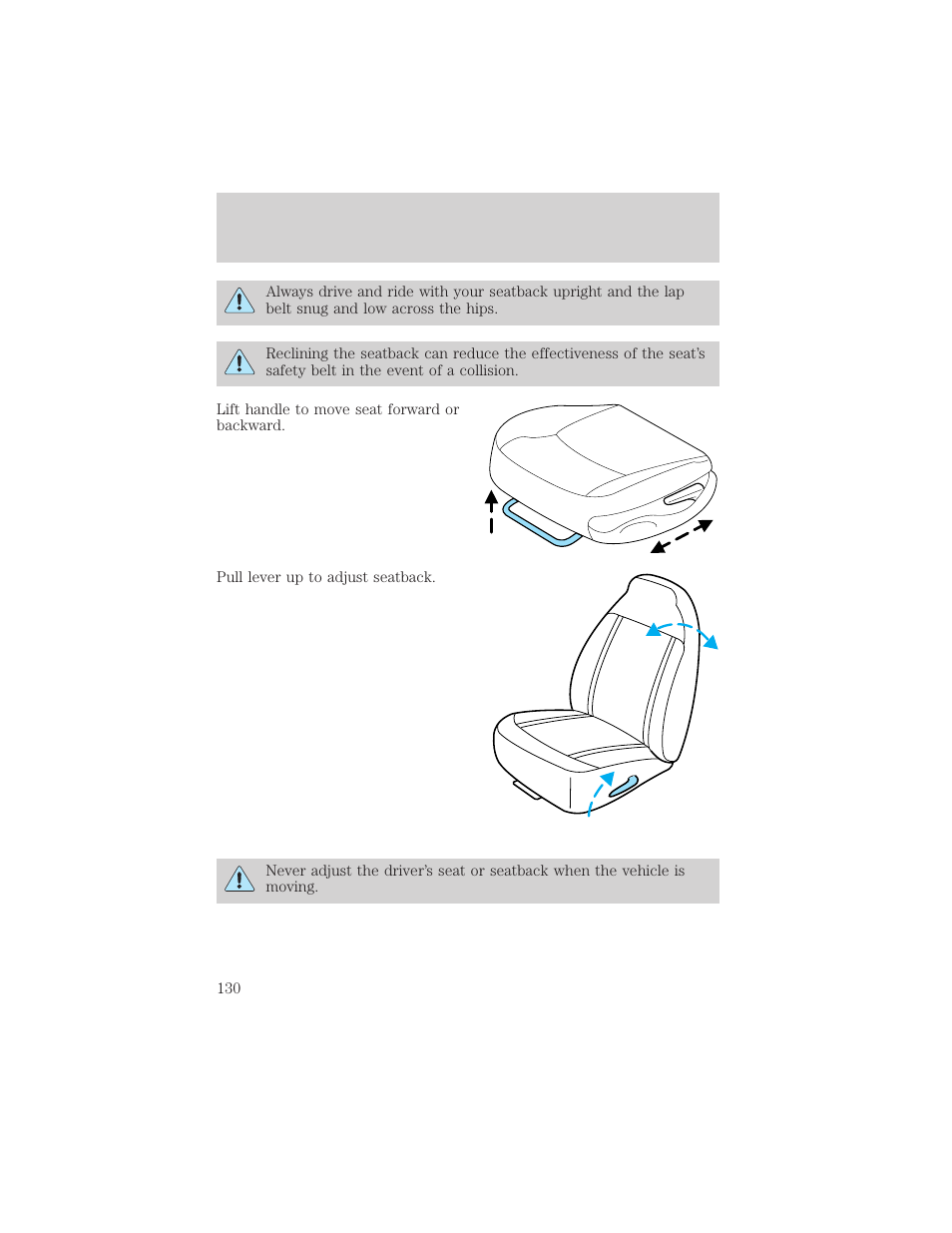 Seating and safety restraints | FORD 2002 Windstar v.1 User Manual | Page 130 / 296