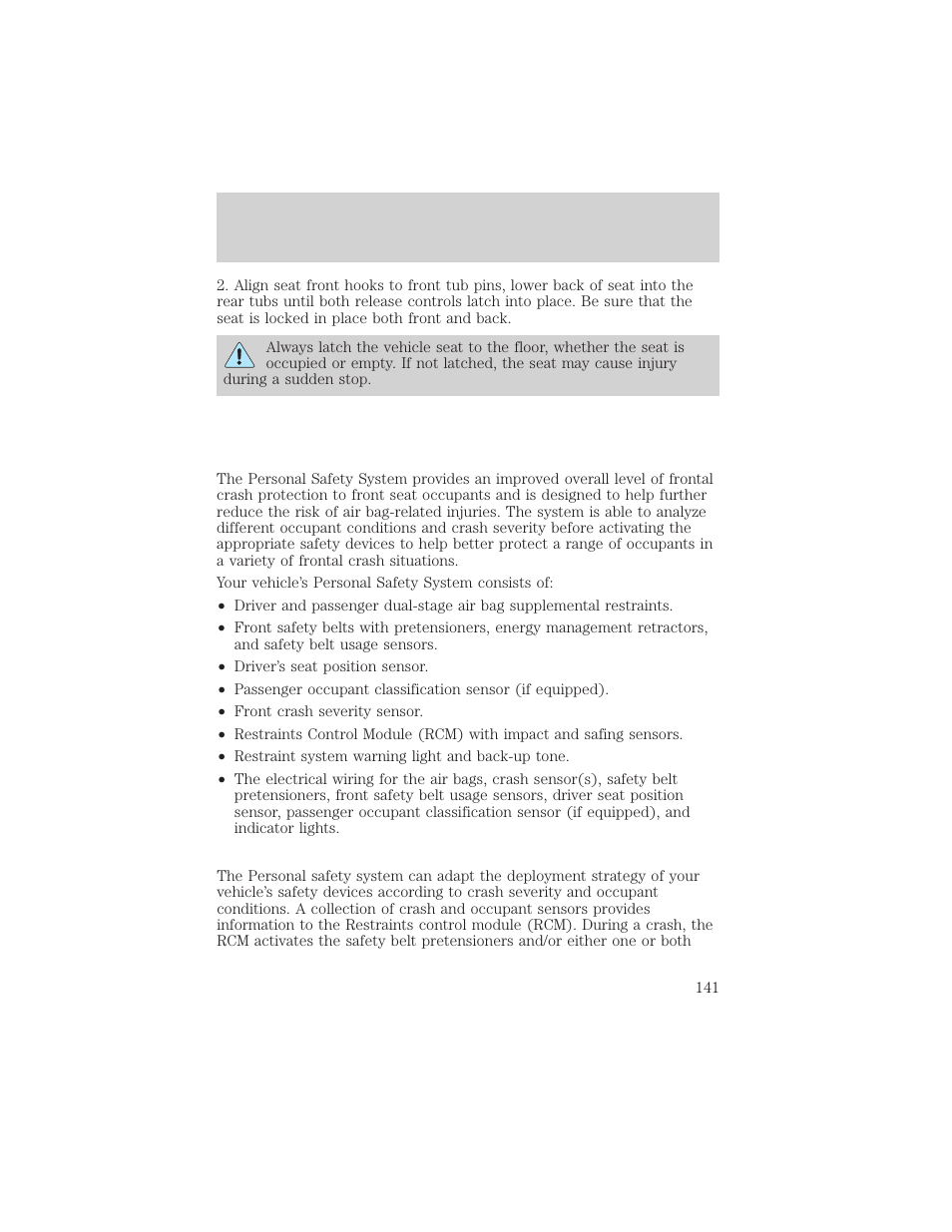 Seating and safety restraints | FORD 2002 Windstar v.1 User Manual | Page 141 / 296