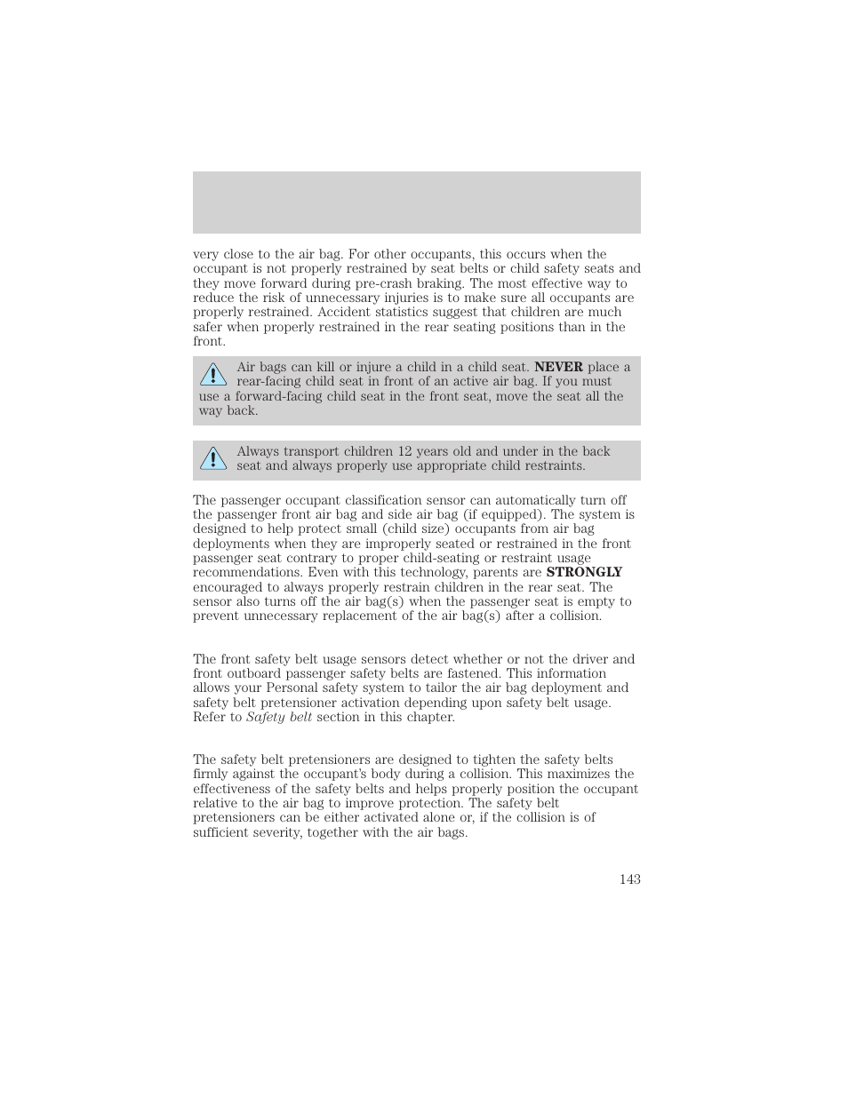 Seating and safety restraints | FORD 2002 Windstar v.1 User Manual | Page 143 / 296