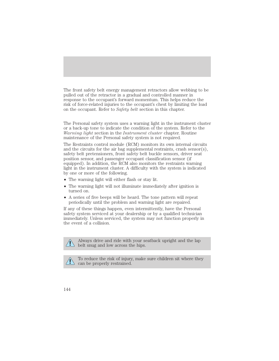 Seating and safety restraints | FORD 2002 Windstar v.1 User Manual | Page 144 / 296