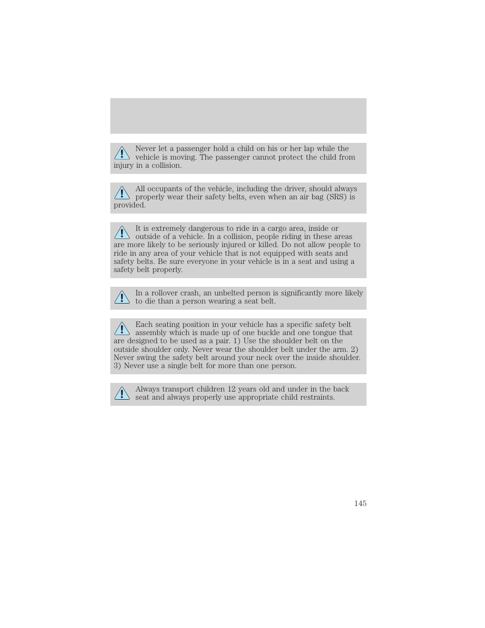 Seating and safety restraints | FORD 2002 Windstar v.1 User Manual | Page 145 / 296