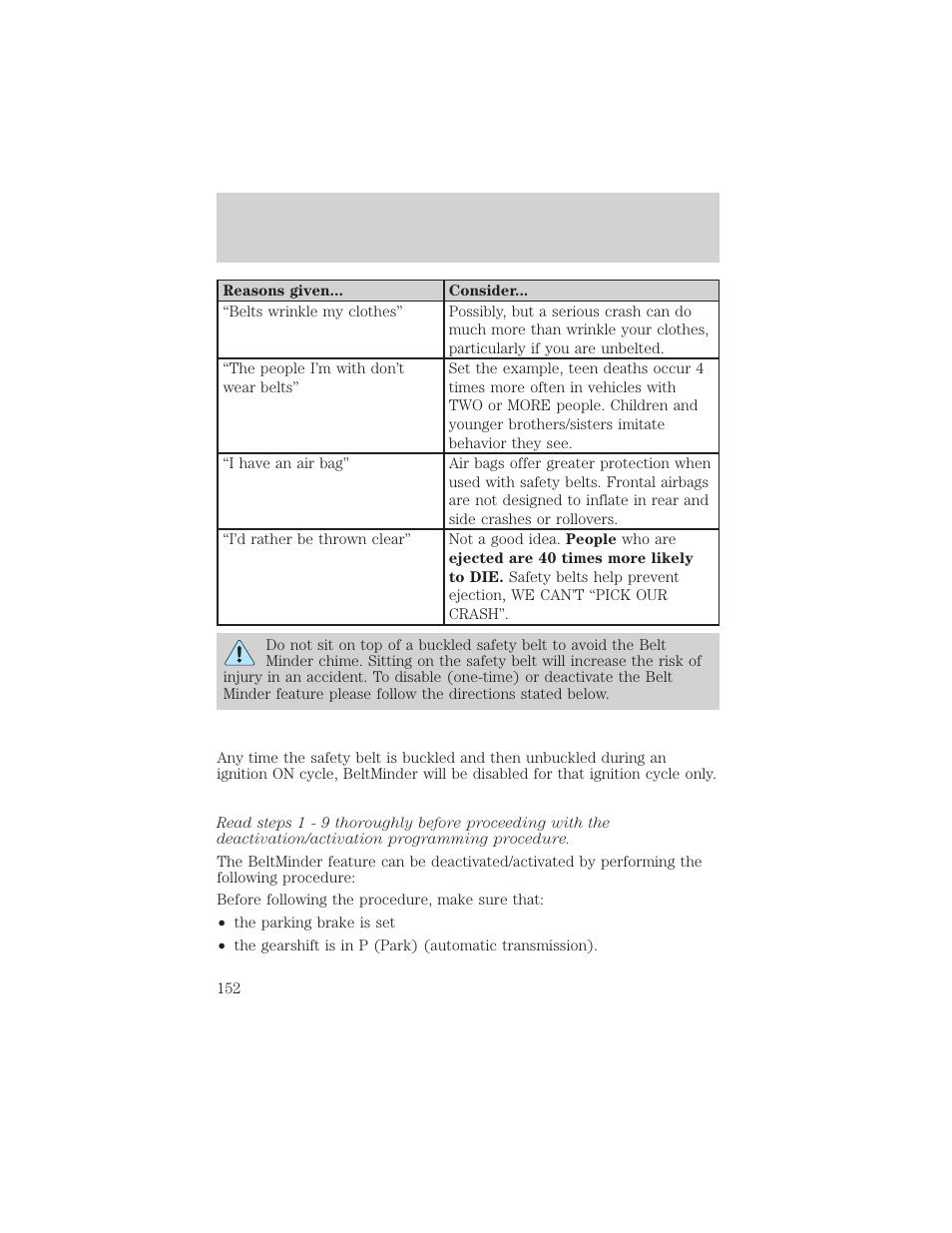 Seating and safety restraints | FORD 2002 Windstar v.1 User Manual | Page 152 / 296