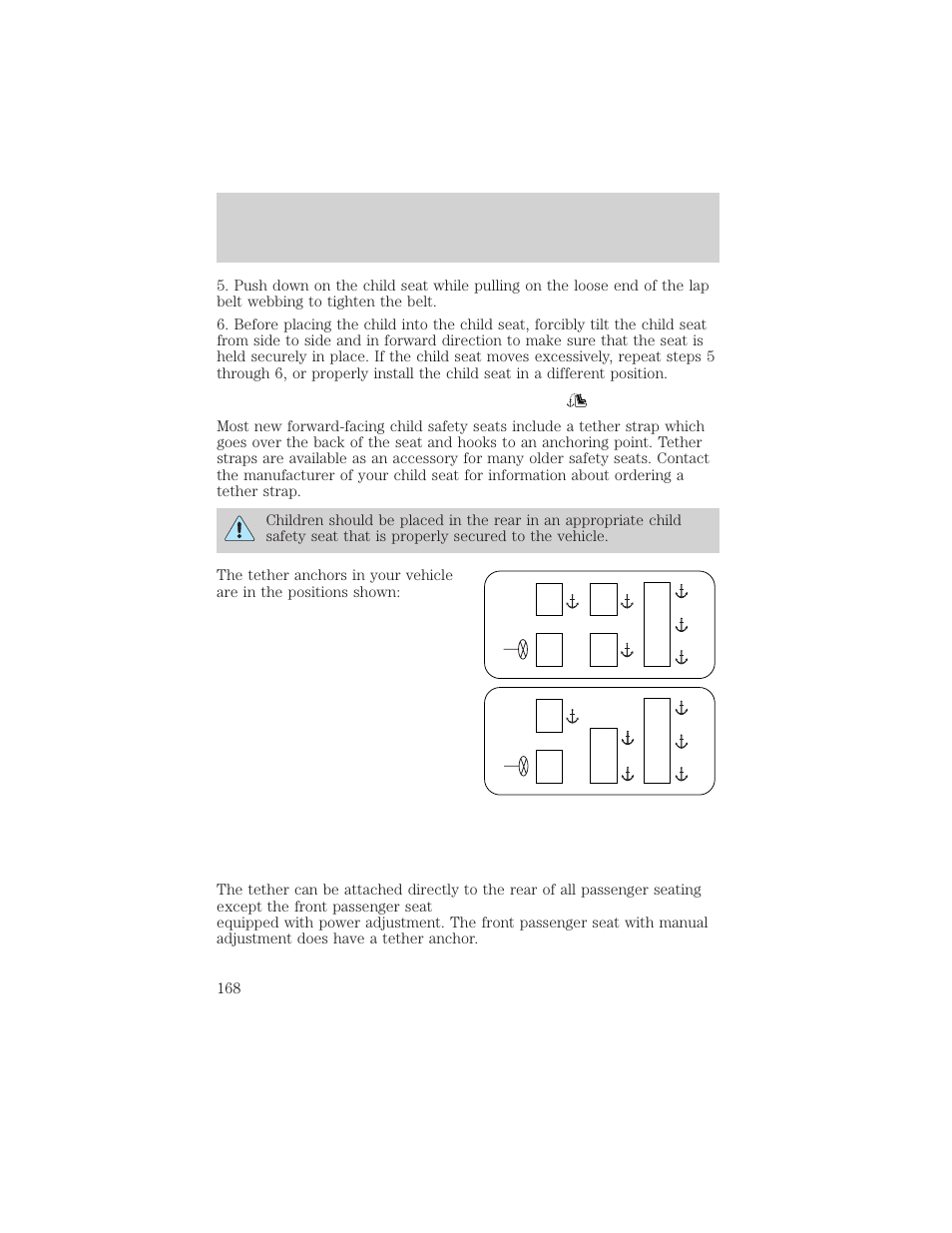 Seating and safety restraints | FORD 2002 Windstar v.1 User Manual | Page 168 / 296