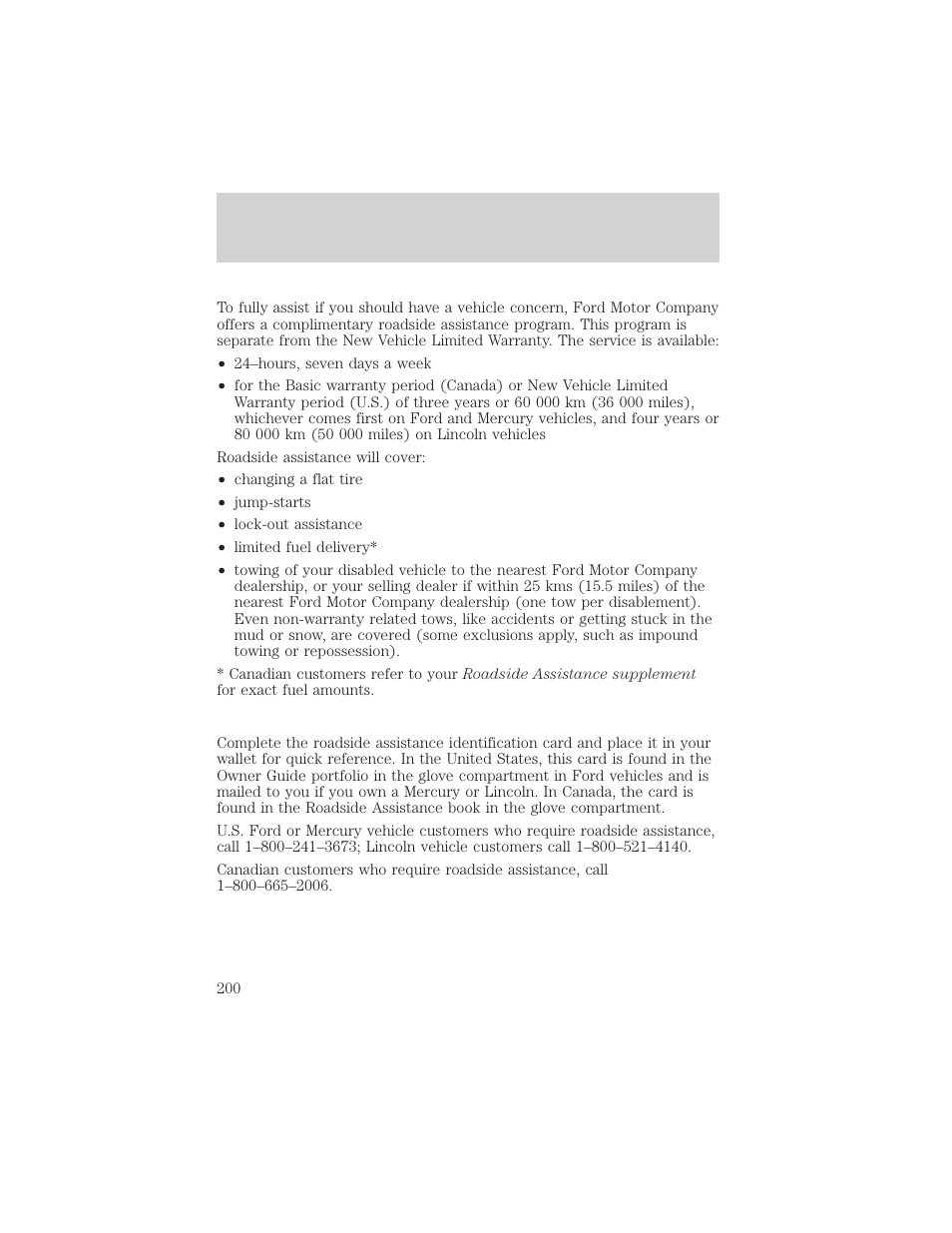 Roadside emergencies | FORD 2002 Windstar v.1 User Manual | Page 200 / 296