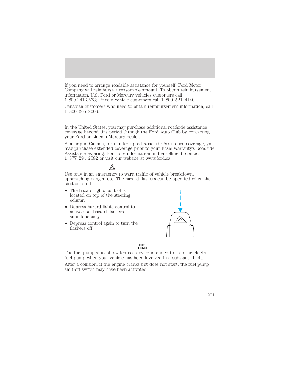Roadside emergencies | FORD 2002 Windstar v.1 User Manual | Page 201 / 296