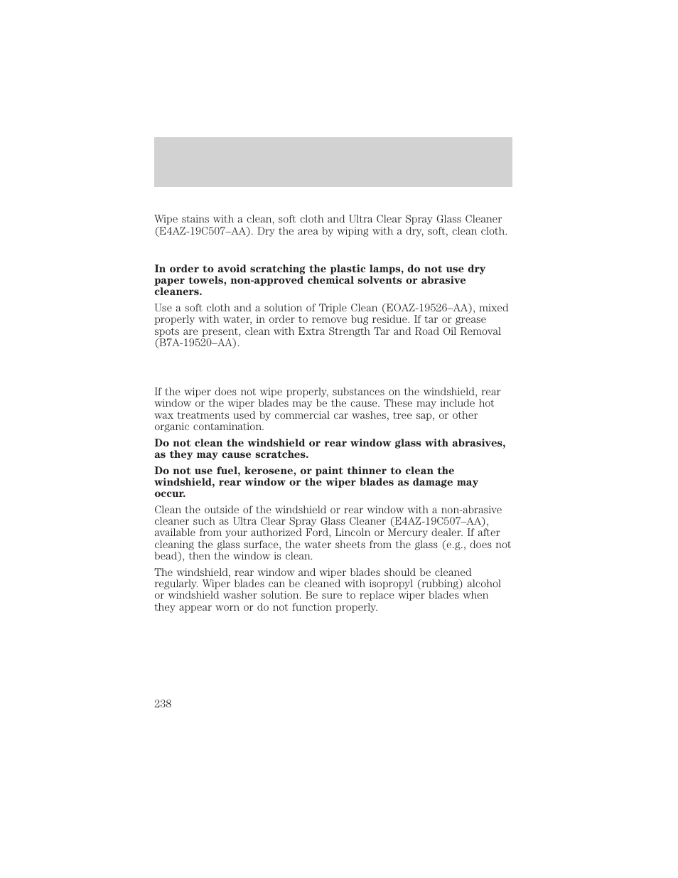 Cleaning | FORD 2002 Windstar v.1 User Manual | Page 238 / 296