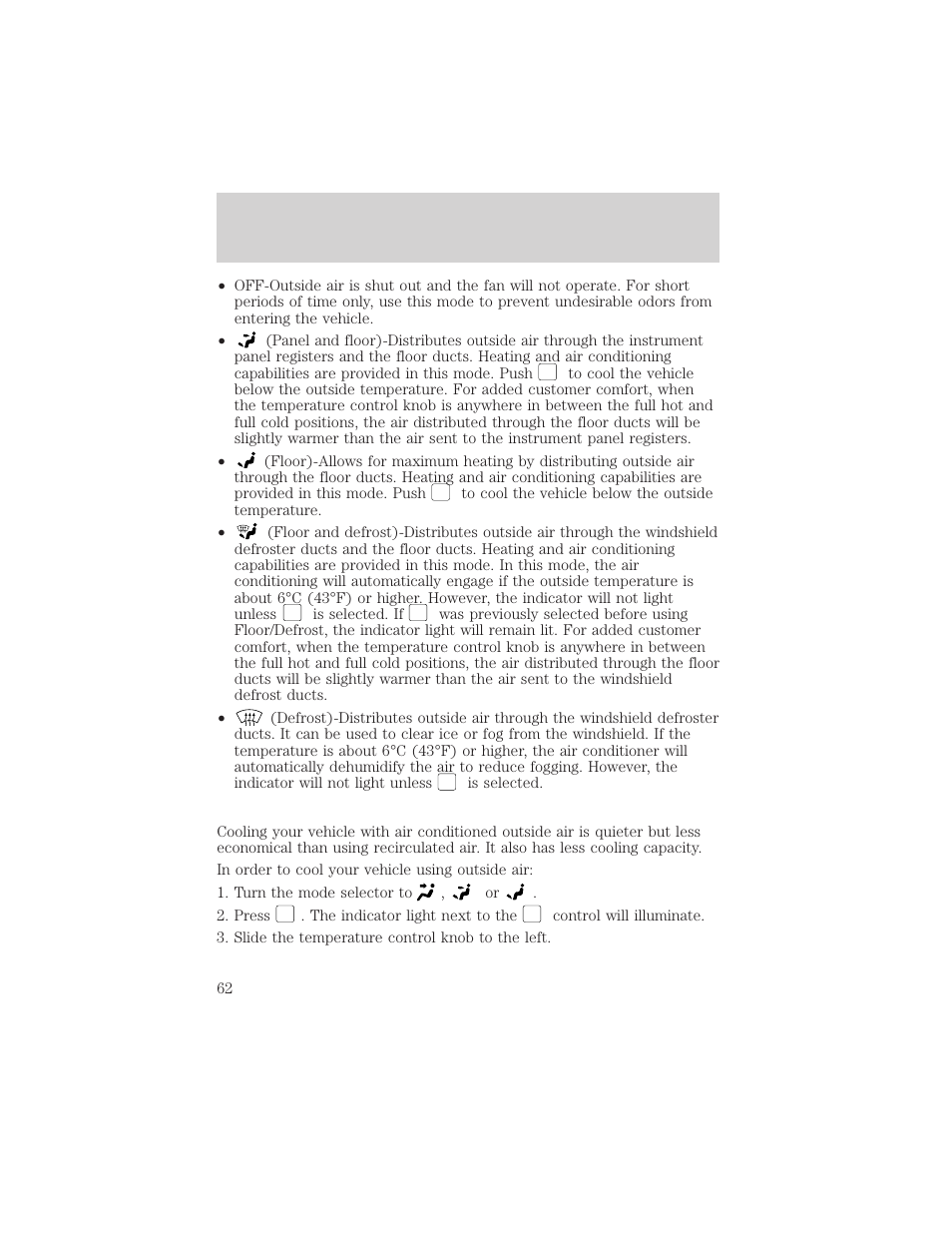 Climate controls | FORD 2002 Windstar v.1 User Manual | Page 62 / 296