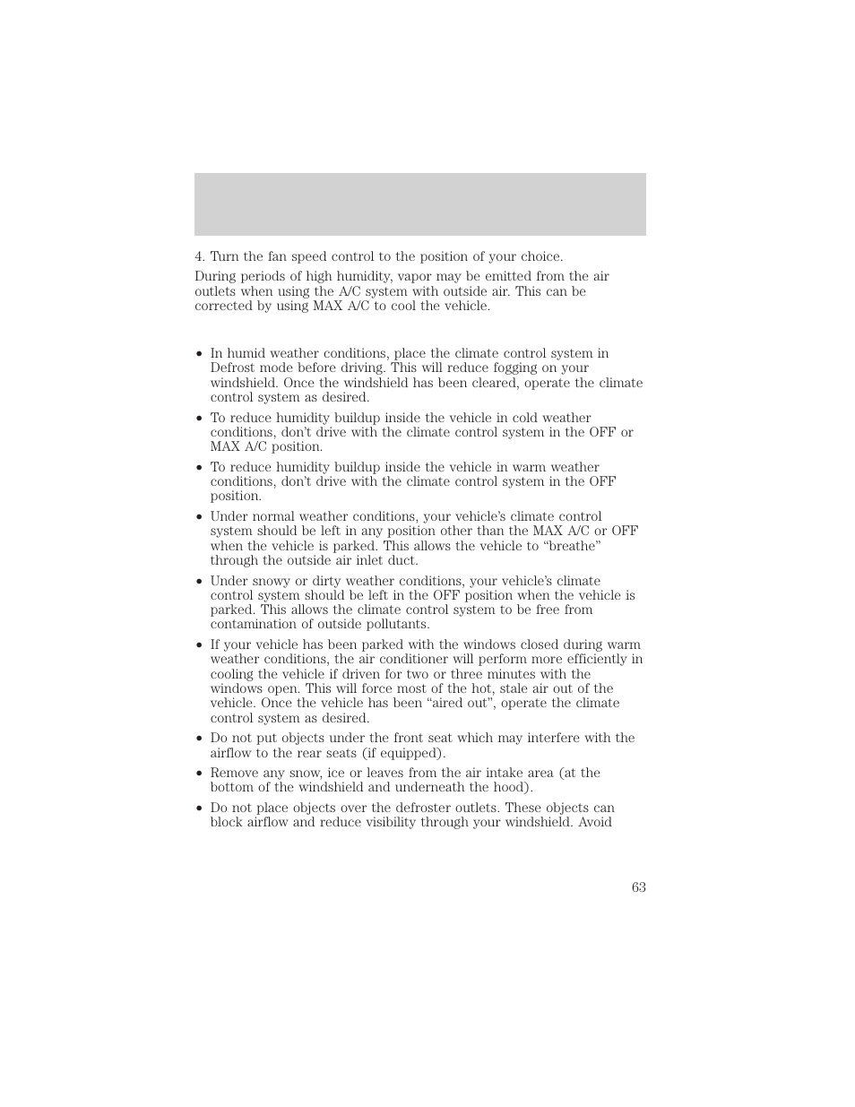 Climate controls | FORD 2002 Windstar v.1 User Manual | Page 63 / 296