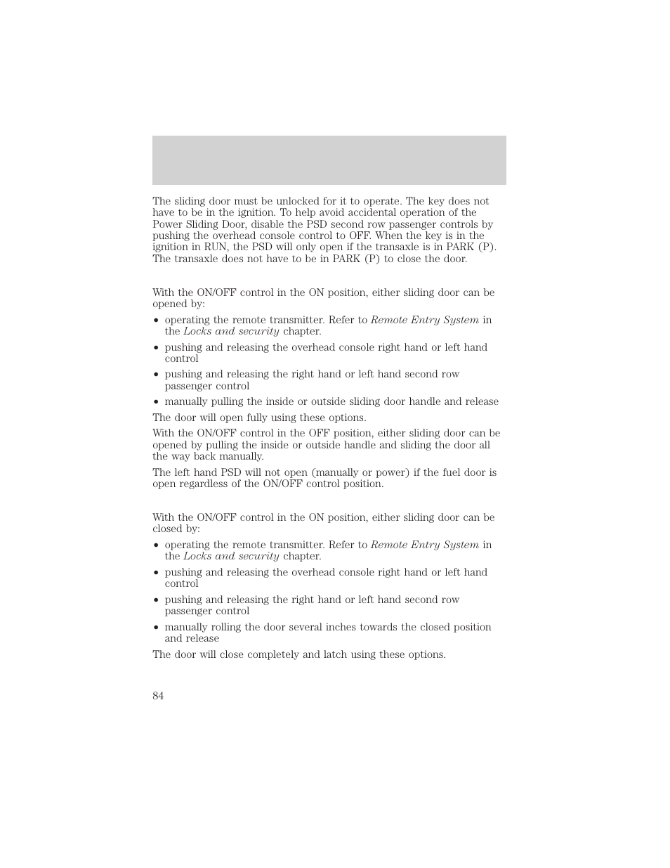 Driver controls | FORD 2002 Windstar v.1 User Manual | Page 84 / 296