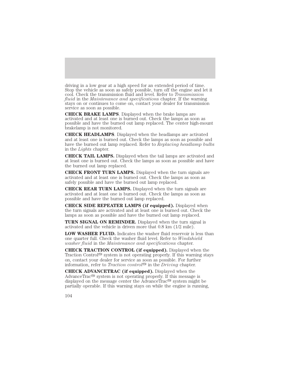 Driver controls | FORD 2002 Windstar v.2 User Manual | Page 104 / 288