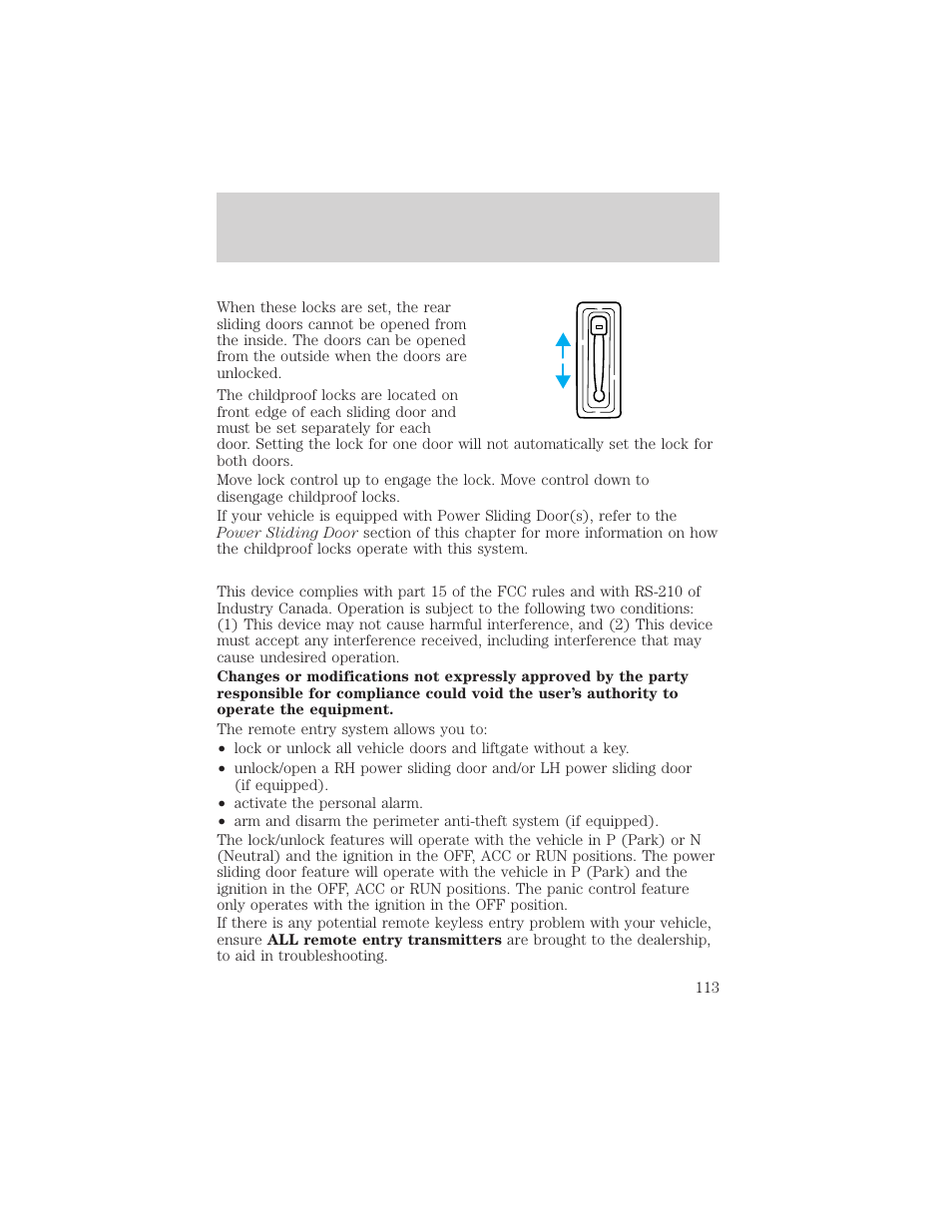 Locks and security | FORD 2002 Windstar v.2 User Manual | Page 113 / 288