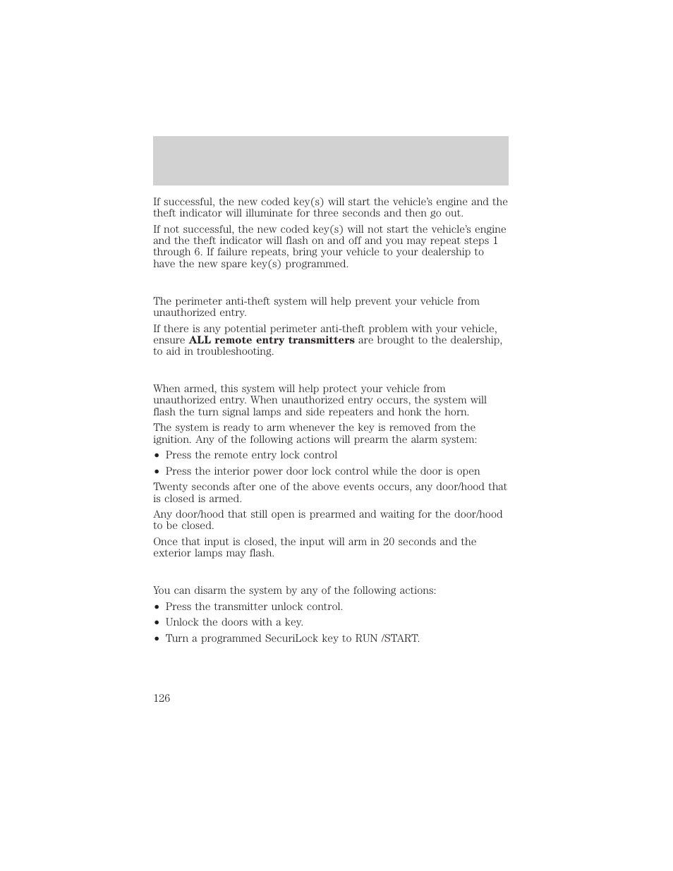 Locks and security | FORD 2002 Windstar v.2 User Manual | Page 126 / 288