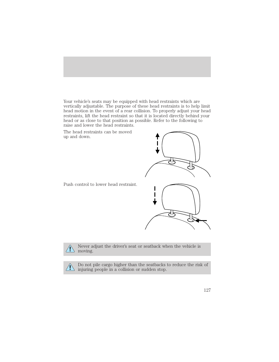 Seating and safety restraints | FORD 2002 Windstar v.2 User Manual | Page 127 / 288