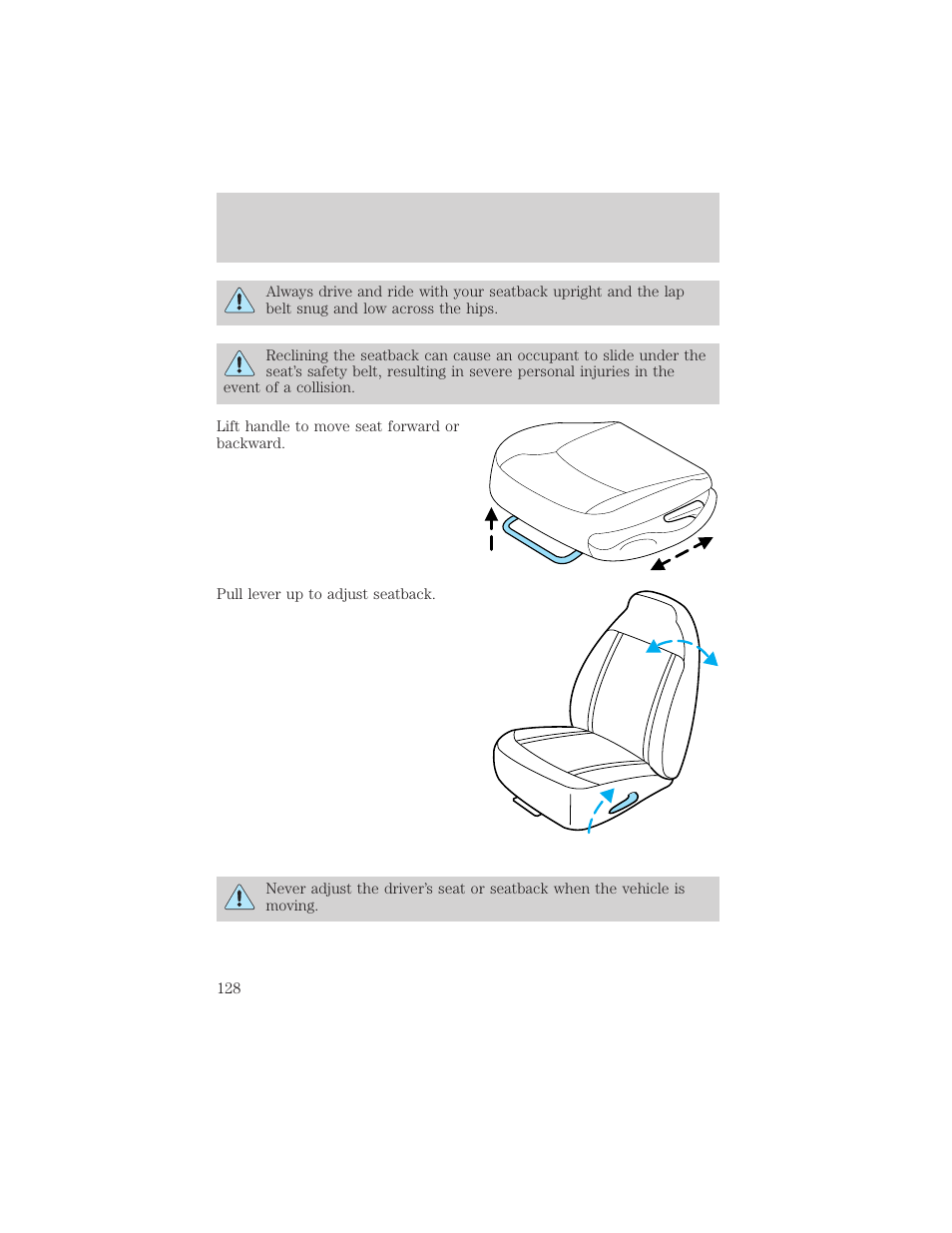 Seating and safety restraints | FORD 2002 Windstar v.2 User Manual | Page 128 / 288