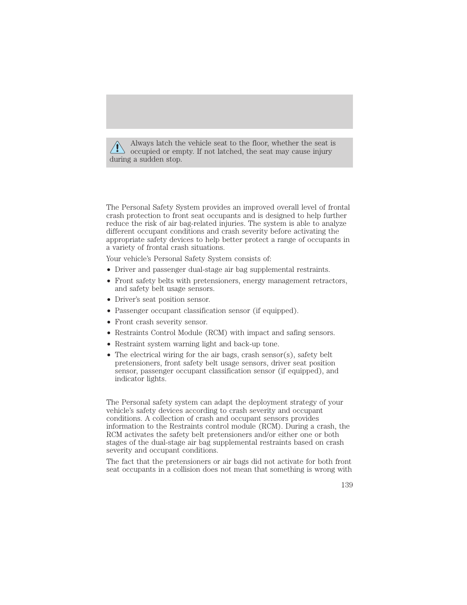 Seating and safety restraints | FORD 2002 Windstar v.2 User Manual | Page 139 / 288
