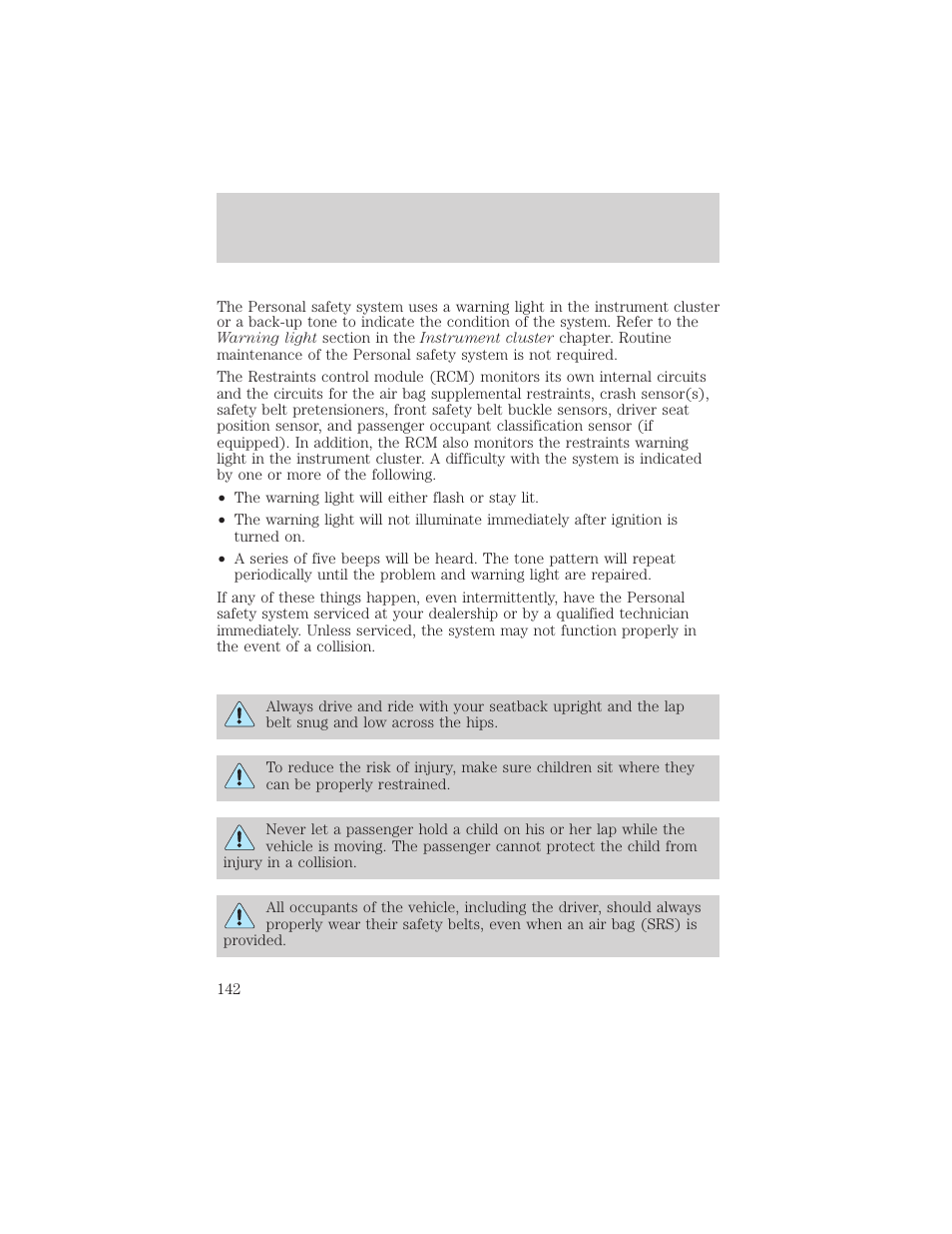Seating and safety restraints | FORD 2002 Windstar v.2 User Manual | Page 142 / 288