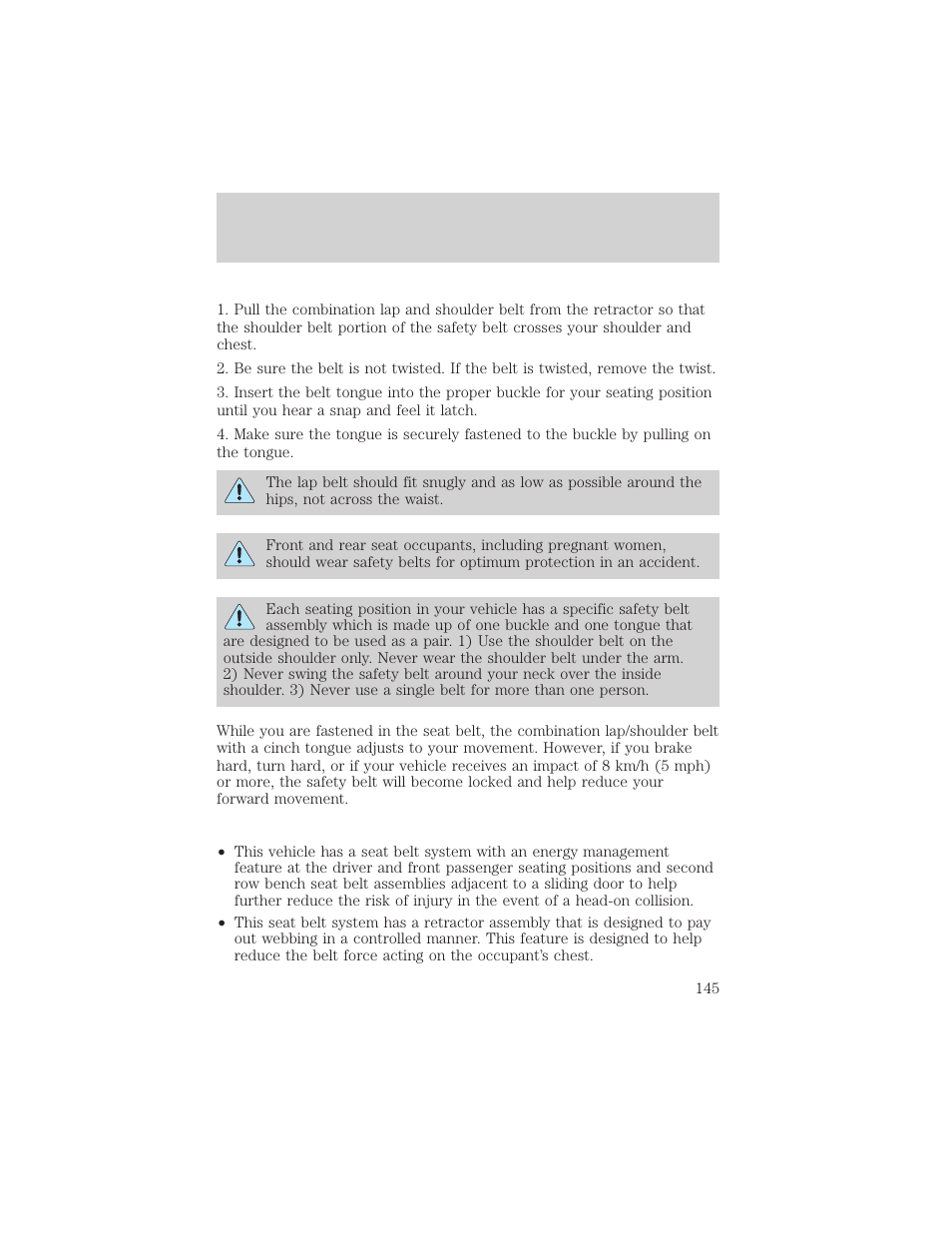 Seating and safety restraints | FORD 2002 Windstar v.2 User Manual | Page 145 / 288