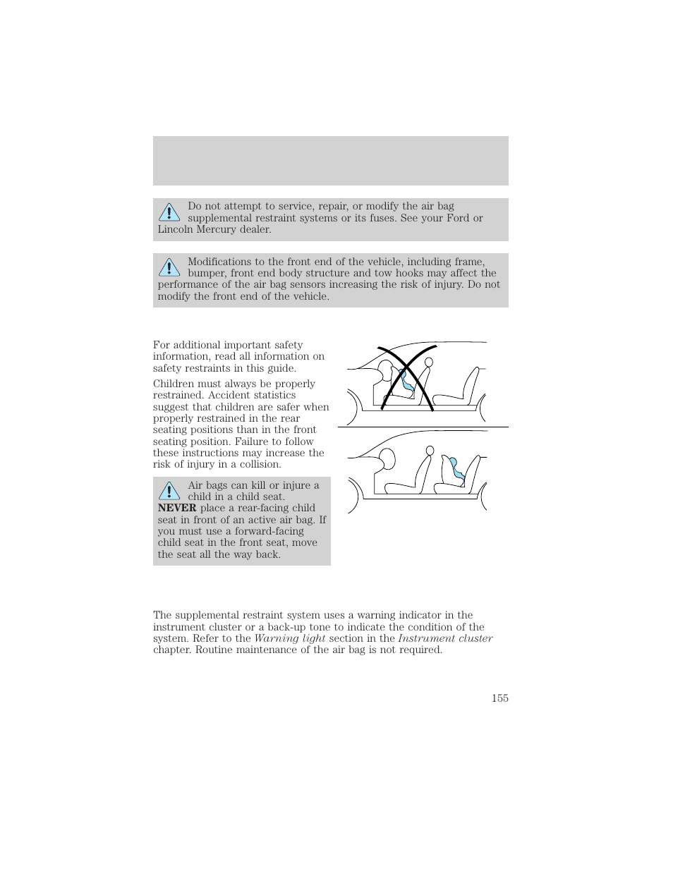 Seating and safety restraints | FORD 2002 Windstar v.2 User Manual | Page 155 / 288