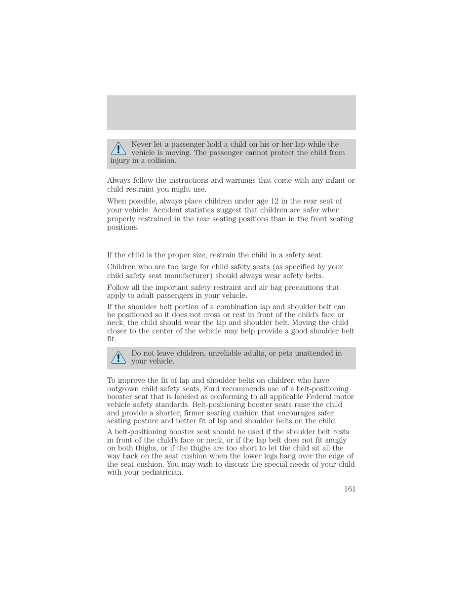 Seating and safety restraints | FORD 2002 Windstar v.2 User Manual | Page 161 / 288