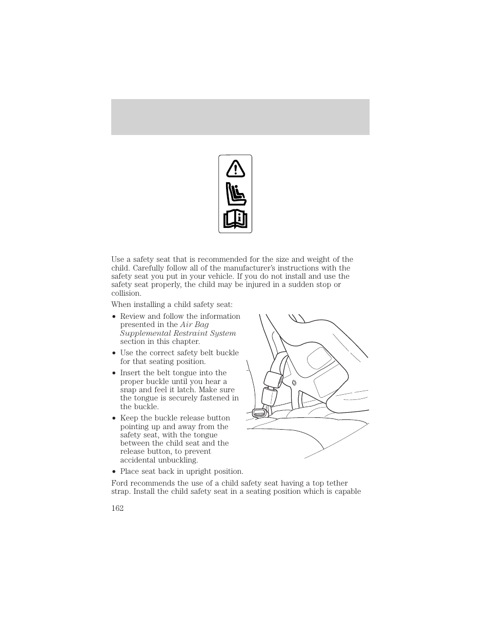 Seating and safety restraints | FORD 2002 Windstar v.2 User Manual | Page 162 / 288