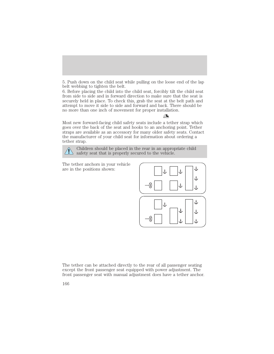 Seating and safety restraints | FORD 2002 Windstar v.2 User Manual | Page 166 / 288