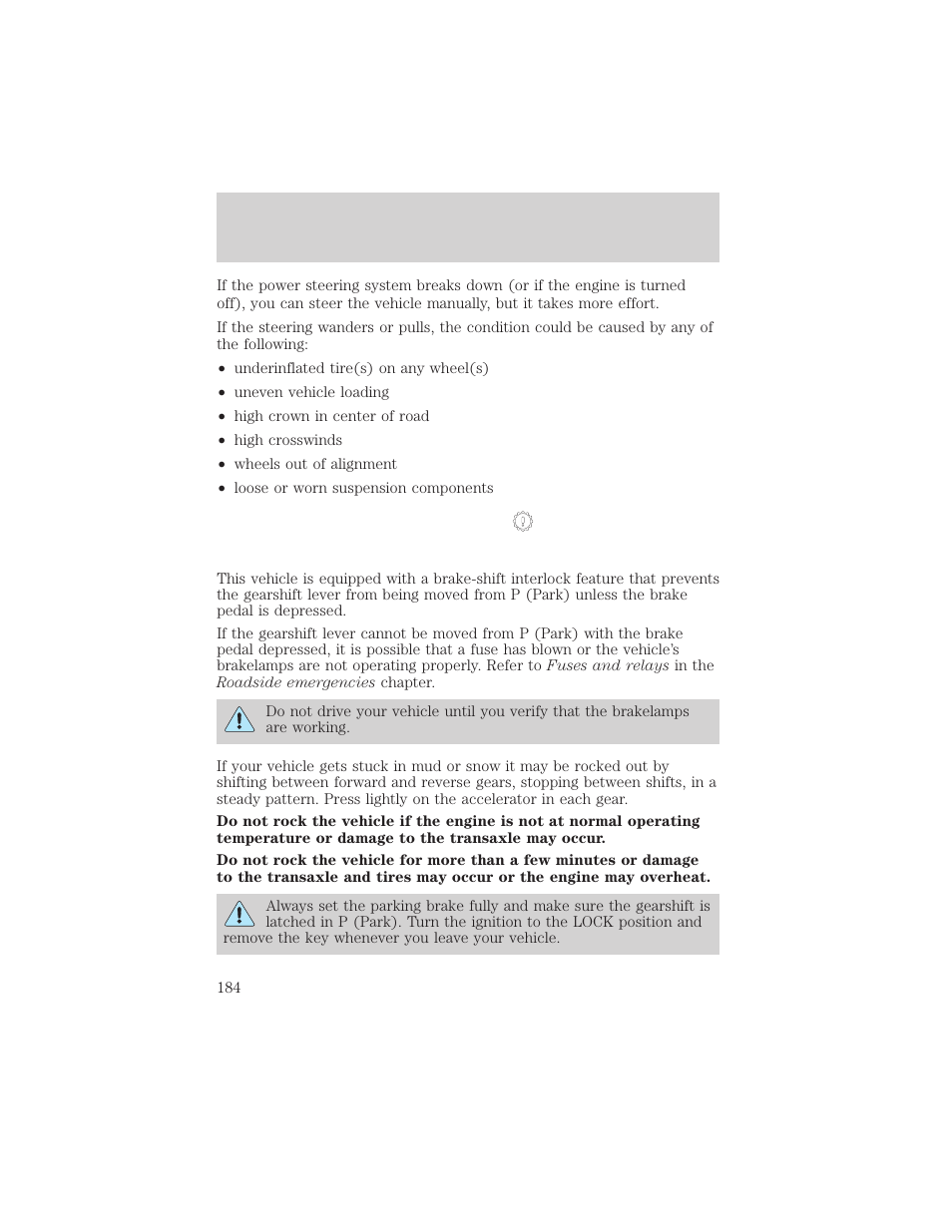 Driving | FORD 2002 Windstar v.2 User Manual | Page 184 / 288