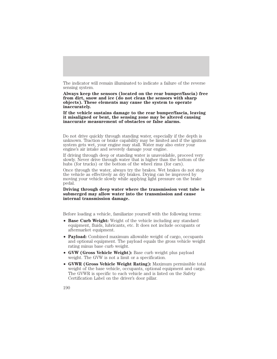 Driving | FORD 2002 Windstar v.2 User Manual | Page 190 / 288