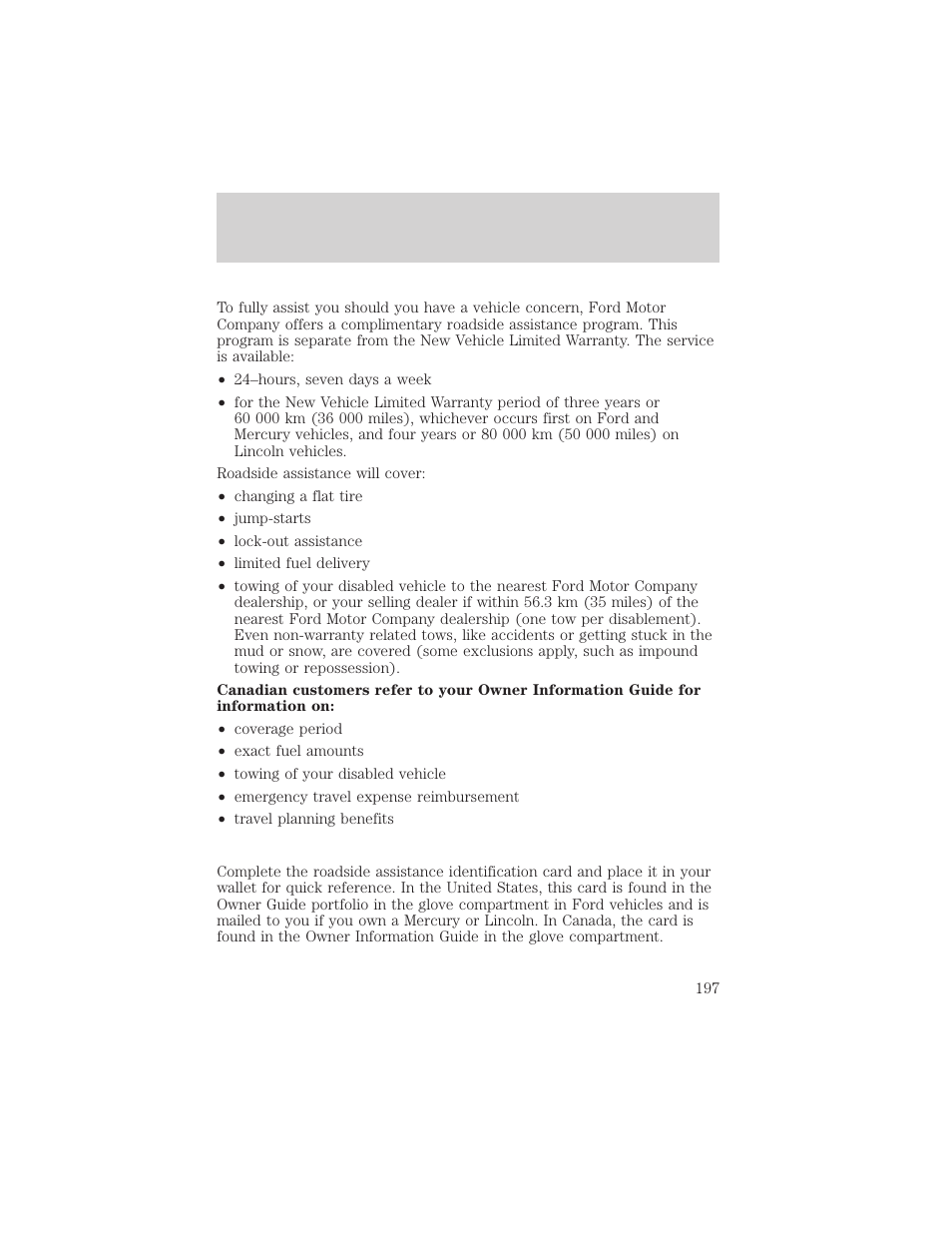 Roadside emergencies | FORD 2002 Windstar v.2 User Manual | Page 197 / 288