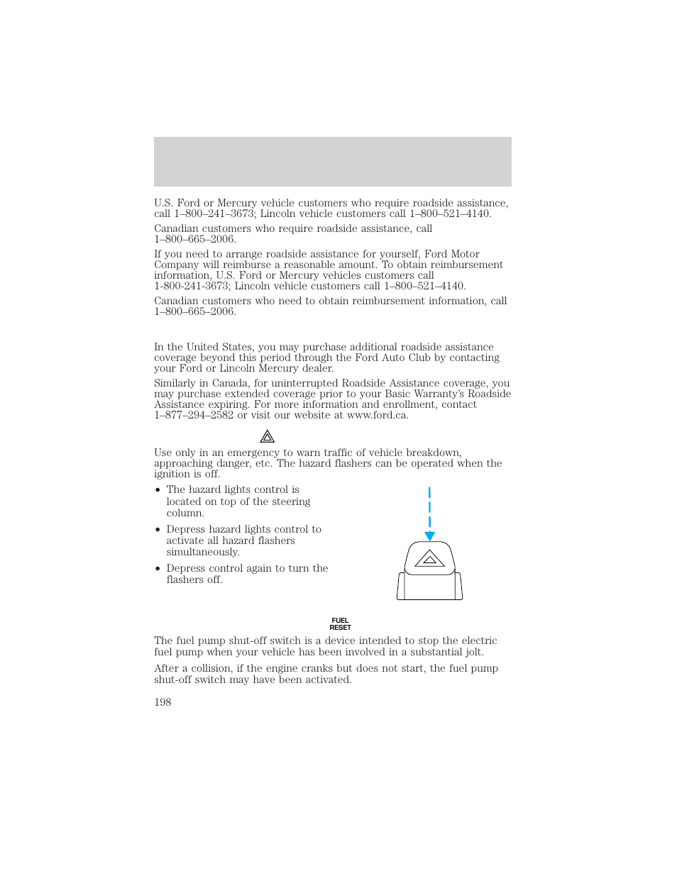 Roadside emergencies | FORD 2002 Windstar v.2 User Manual | Page 198 / 288
