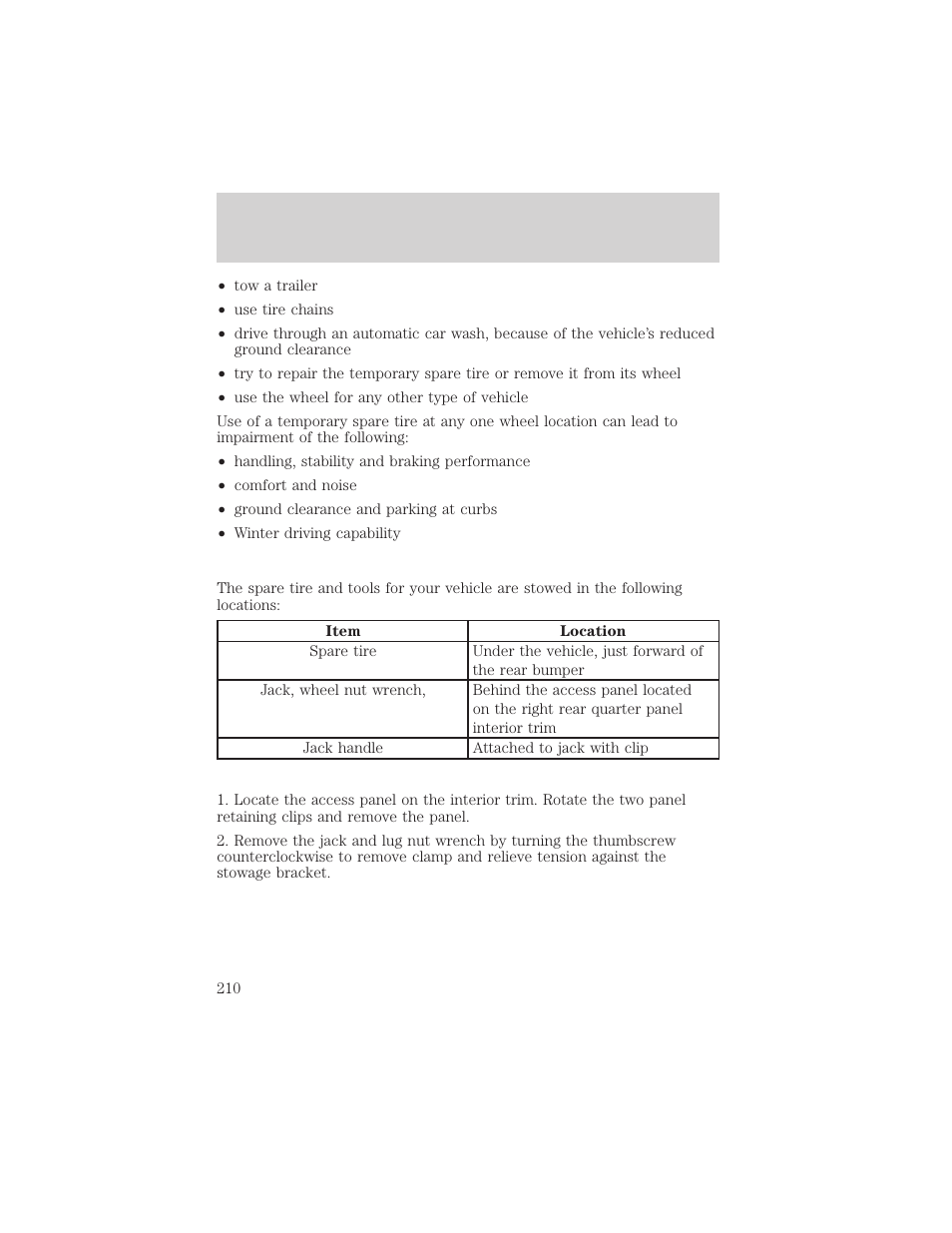 Roadside emergencies | FORD 2002 Windstar v.2 User Manual | Page 210 / 288