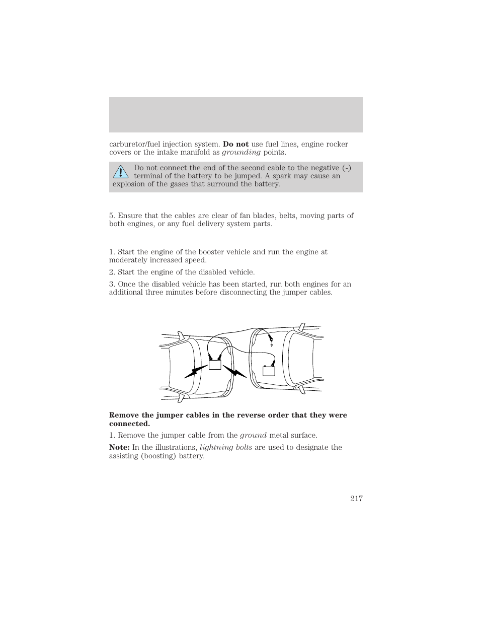 Roadside emergencies | FORD 2002 Windstar v.2 User Manual | Page 217 / 288