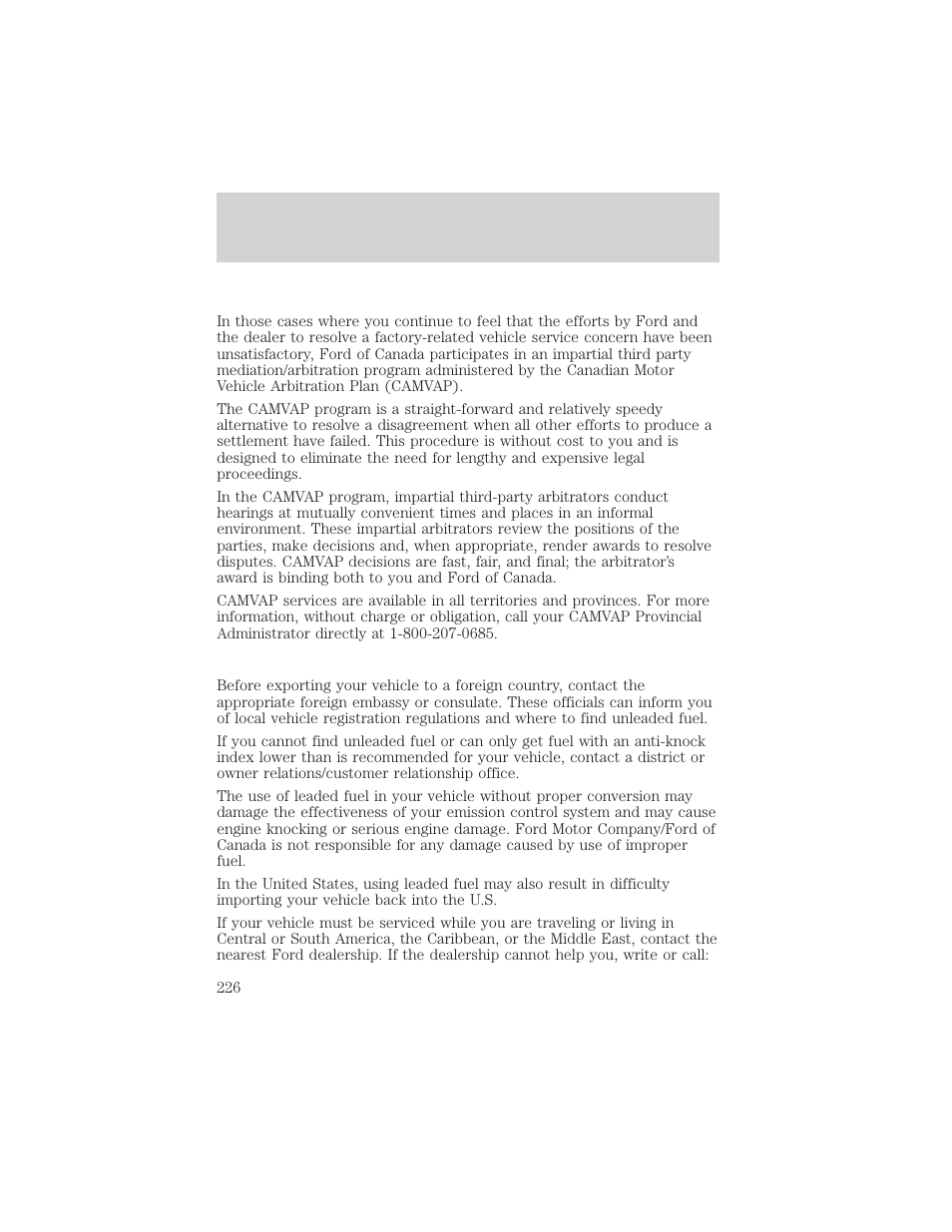 Customer assistance | FORD 2002 Windstar v.2 User Manual | Page 226 / 288